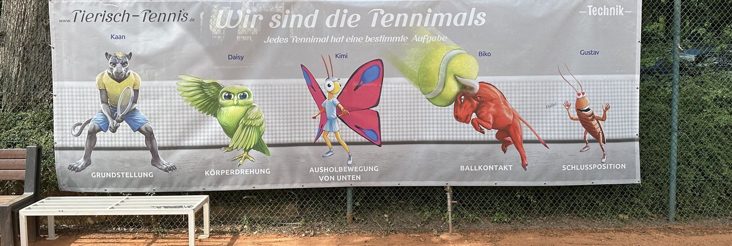 6-Meter-Banner Tennimals am Tennisplatz